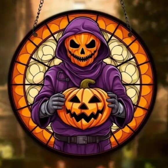 Other - 1pc Acrylic Halloween Pumpkin Grim Reaper. 6"X6" High-end Mysterious Home Decor